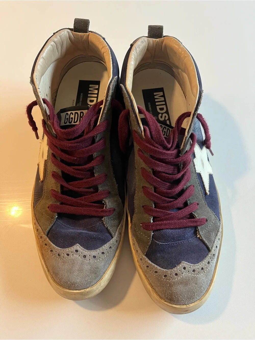 Golden Goose Navy, Burgundy and Beige Midstar High-Top Sneaker - Picture 2 of 12